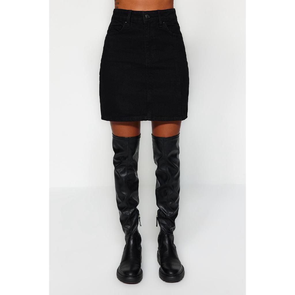 Mini fustă de blugi neagră cu talie înaltă Twoaw23et00285