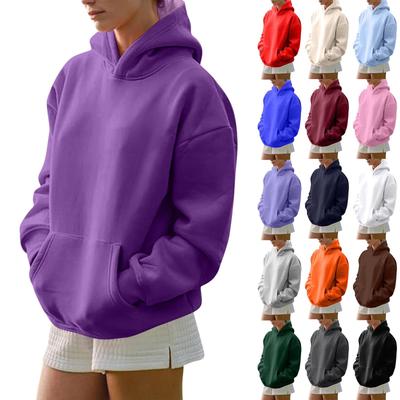 Sweat-shirt ample à manches longues et capuche pour femme, couleur unie, tendance