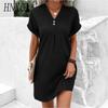 HNXC Abiti casual a vita alta con scollo a V a maniche corte con stampa tinta unita primavera estate moda donna