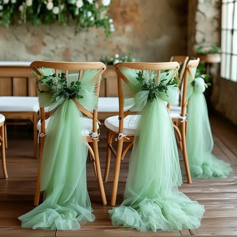 24Pcs 70x200cm Wedding Chair Decor Semi Sheer Tulle,for Wedding,Party,Churches,for Aisle Accents and Chair Adornments,Gift Decor