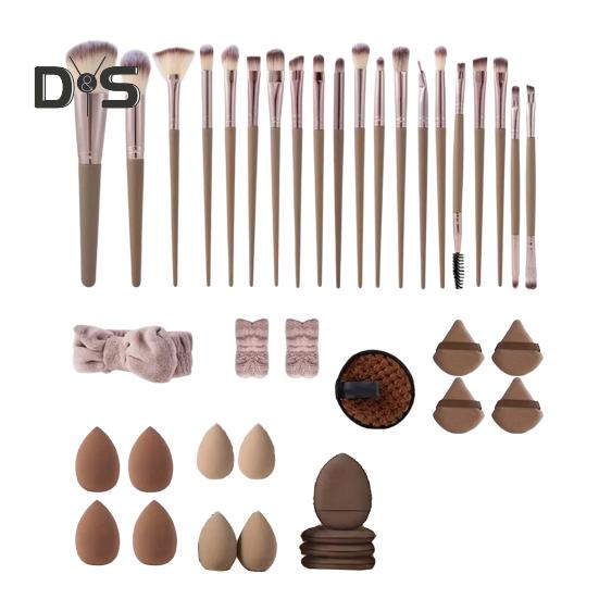 

Набор инструментов для макияжа из 40 предметов с профессиональной пуховкой, спонжем для макияжа, повязкой на голову, тональной основой, рассыпчатой пудрой, румянами, кистью для растушевки теней для век 40pcs