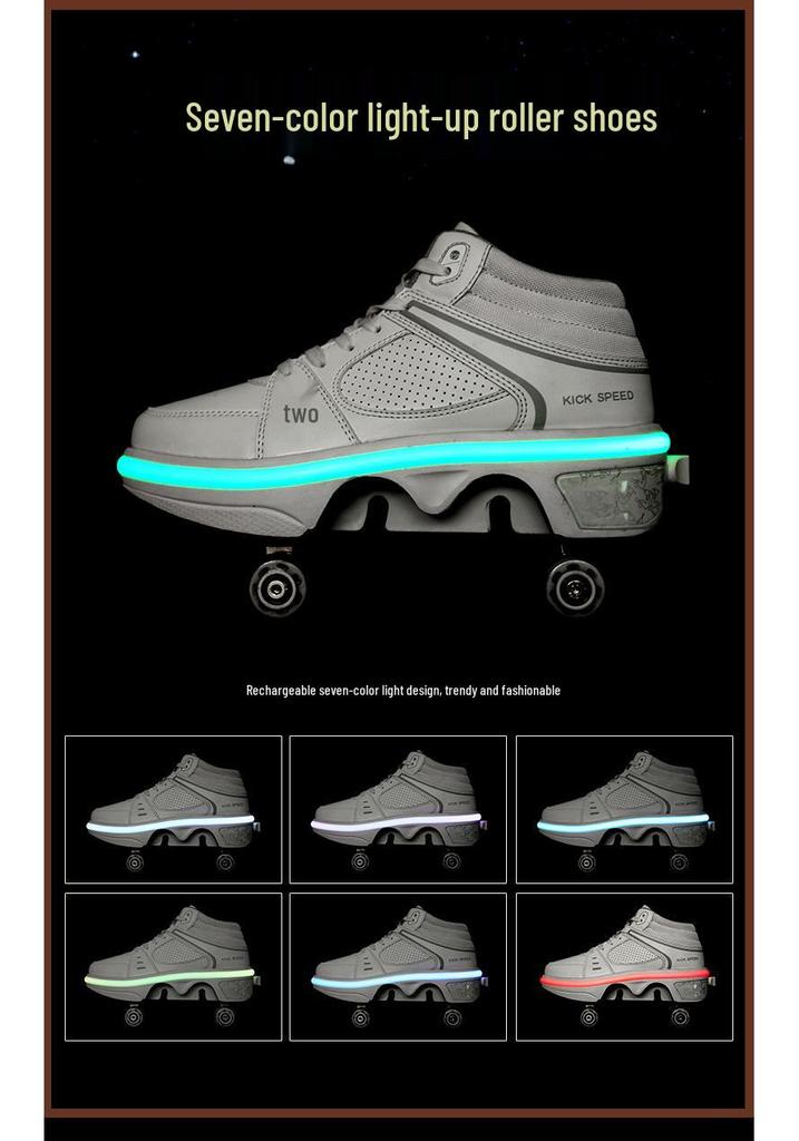 Roller Shoes with Wheels: Parent-Child Transformable Skating Shoes for Men, Women, and Children with Inline Skating and Night Glow Features.