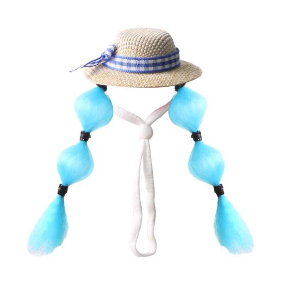 Hamster Sun Hat Cute Small Pet Hat with Double Braids Elastic Strap Adjustable Parrot Wig Hat for Budgies Roosters Guinea Pigs Dress-Up