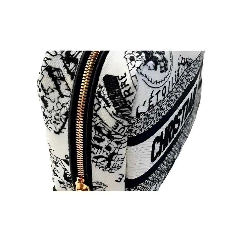 Dior Kolekce map Paříže Zlaté kování Plátěná taška Malá velikost Dámská kosmetická taštička Černobílá