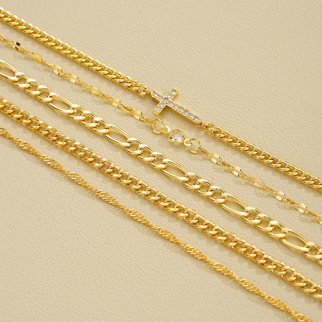 5pcs Fashion Zircon Cross Charm Bracelet Set Elegant High Quality Gold Color Multilayer Bracelets For Women Daily Wear Jewelry