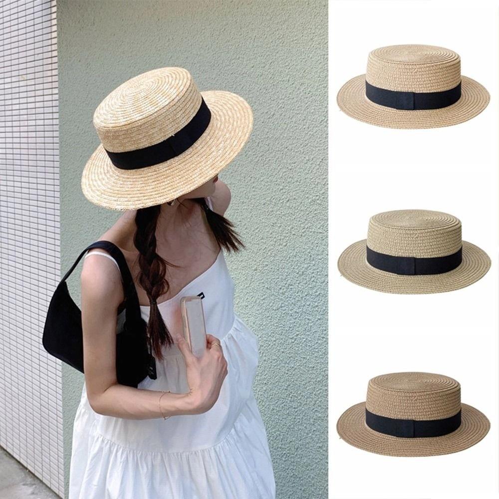 French Style Straw Hat Spring Summer Sun Hat Ins Flat Tops Cap  Men and Women