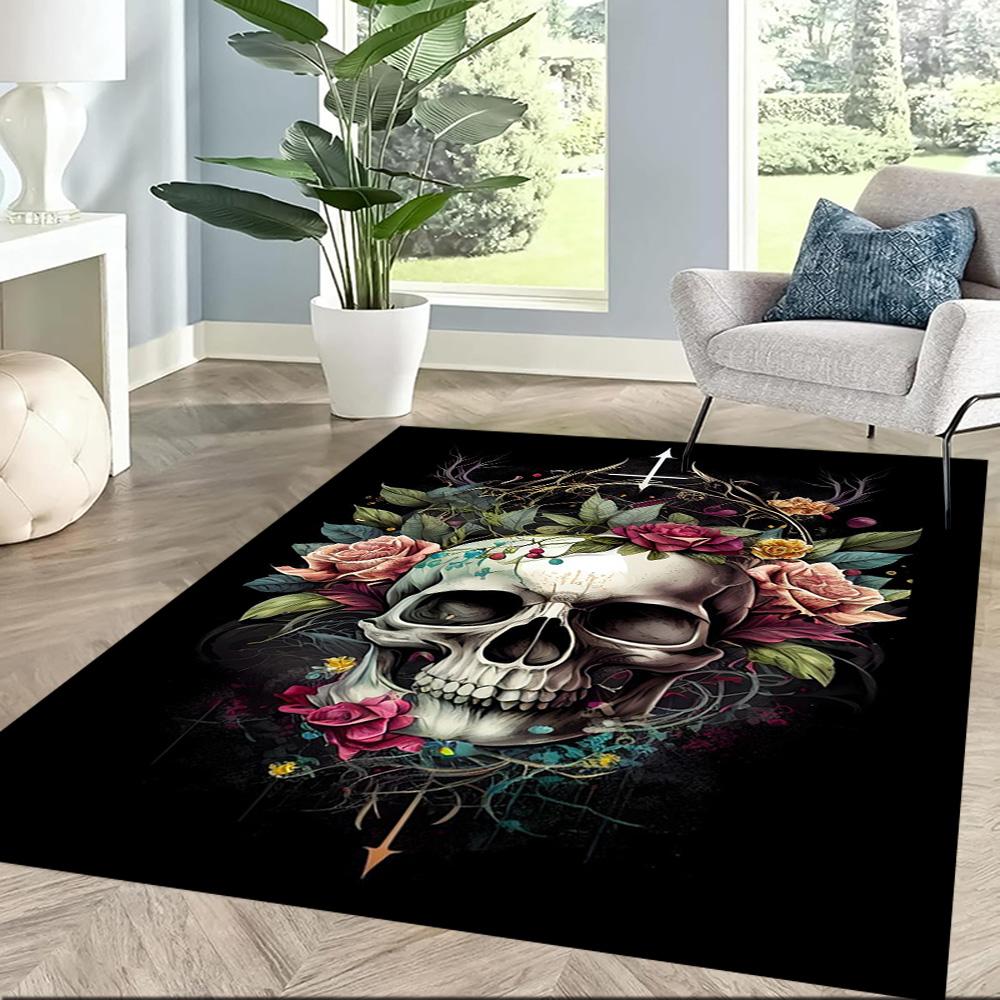 Colorful Skull Artwork Floor Mats for Living Room, Bedroom and Room Decoration Are Suitable for Gifts.