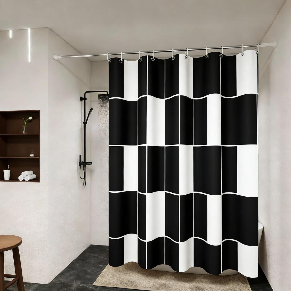 Modern Black Abstract Interwoven Line Art Waterproof Shower Curtain