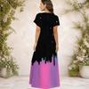Women Plus Size V Neck Short Sleeve Polka Dot Printed White Black Straight Maxi Dress