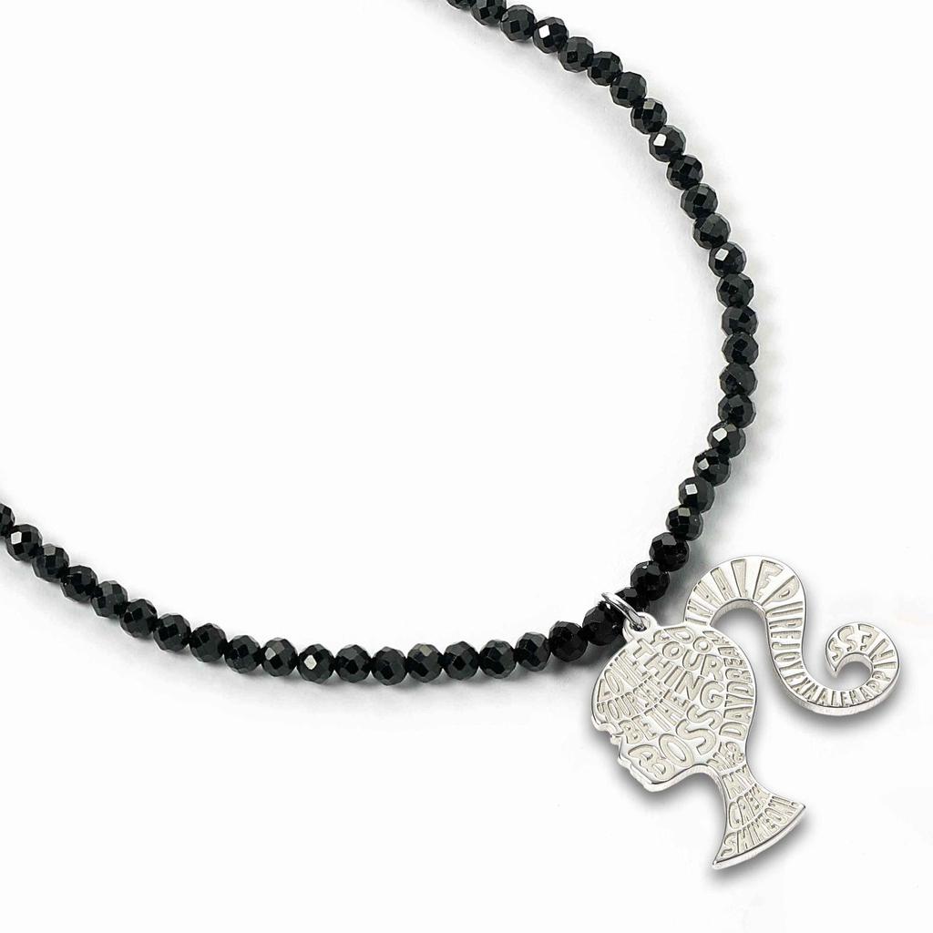 Barbie Sterling Silver Silhouette On a Black Onyx Bead Necklace