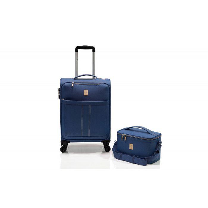 Soft Cabin Suitcase Set + "Ultra Light" Vanity Case - Lys Paris 2102/2 - Navy