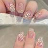 24Pcs Square False Nails For Girls Sweet And Cute Nail Tips Medium Press On Nails Patch Nail Art Decoration