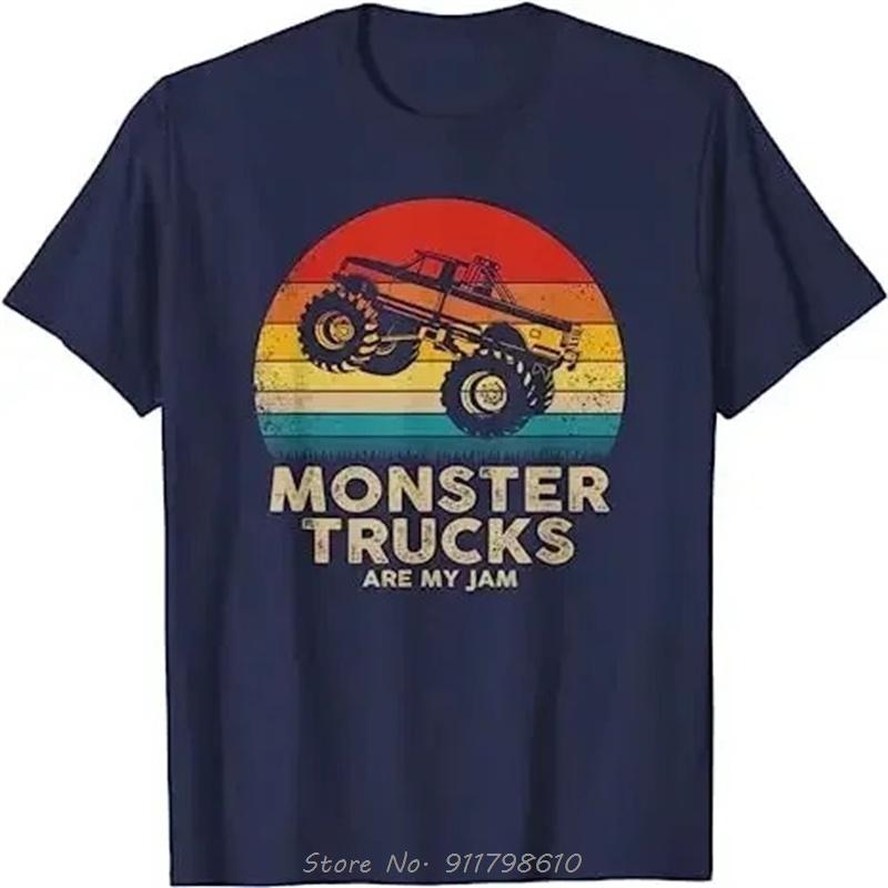 Monster Truck Are My Jam Vintage Tees Retro Sunset Cool Engines T-Shirt Monster Truck Car for Birthday Boy Sons Gifts Cute Tops