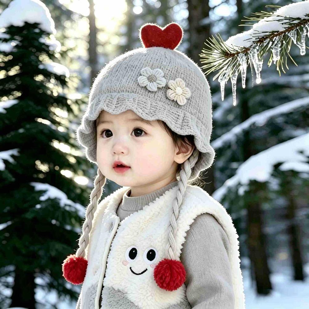 Flower Decor Baby Earflap Hat Windproof Function Girl Baby Cap Children Bonnet Kids Daily Wear