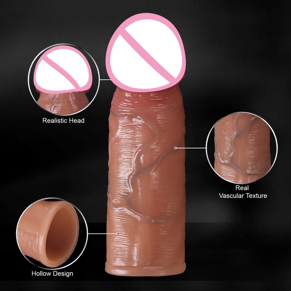 2026 Hollow Penis Ring Male Soft Realistic Thicken Penis Sleeve Adult Sex Toys Penis Enlargenmen Extender for Men Wearable G Spot Clitoris Stimulator