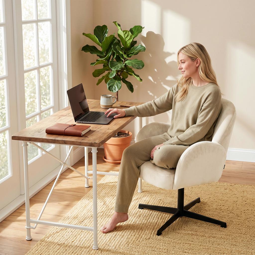 Swivel Lounge Chair, Velvet Accent Chair, Shell Backrest, Beige