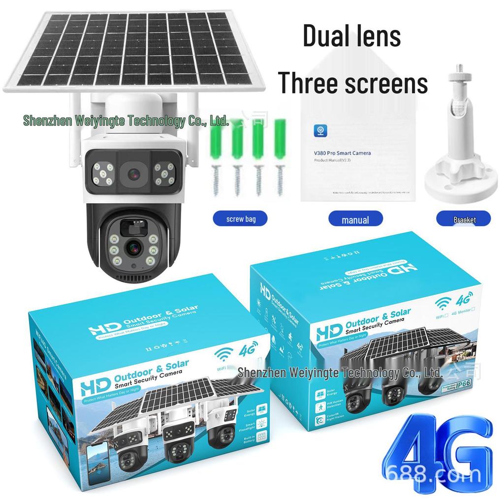 V380 Słoneczna Kamera Zewnętrzna 360° Deszczoodporna z 10-krotnym Zoomem 4G z Zdalnym Sterowaniem Mobilnym.