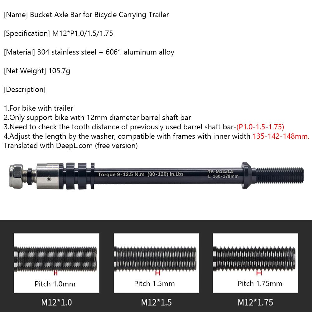 Bicycle Trailer Thru Axle 160-178mm Cargo Trailer Thru Axle Bike Trailer Hitch Axle for Bicycle Trailer Hitchs P1.0-1.5-1.75