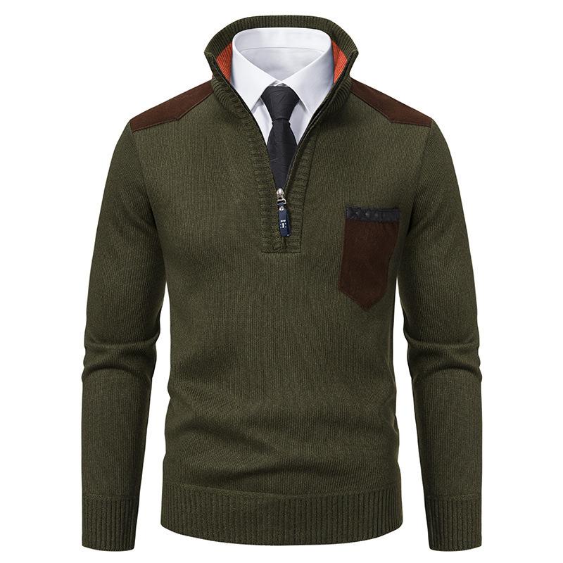 Men Pullover Autumn Winter Sweater Thick Polo Shirts Stand Collar Half Zipper Outerwear