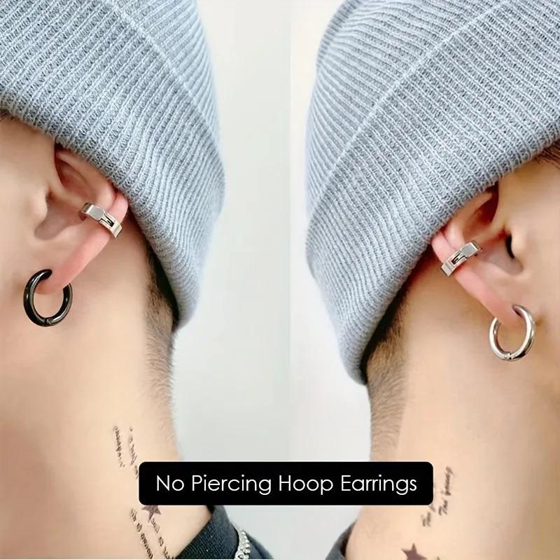 Punk Style 1-8-Piece Stainless Steel Ear Clip Set - Chic Circle Ear Cuffs, No Piercing Needed, Trendy Jewelry Gift