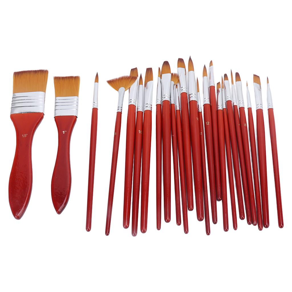 24Pcs Painting Brushes Artist Set Nylon Hair Wood Handle Watercolor Acrylic Oil Art Supplies