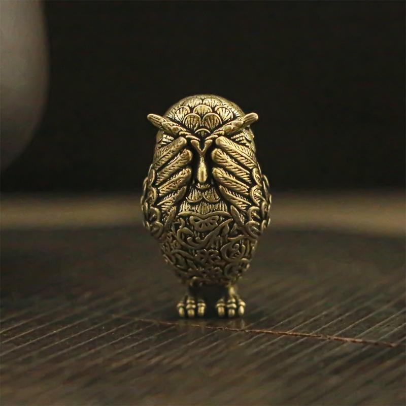 Retros Owl Sculpture Solid Brasses Durable Decoration for Desk Shelf Gift Artistic Handmade Figurine