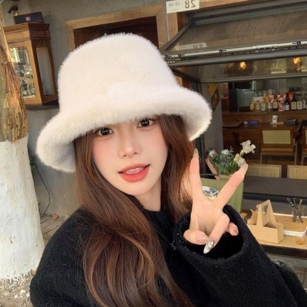 Casquette Panama Femme en Fourrure Douce Chapeau Bob Uni en Peluche Chapeau de Pêcheur Tendance