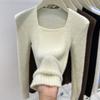 Autumn and Winter Inner Bottoming Shirt Slim Top Solid Color Irregular Square Neck Mink Fleece Sweater Knitted Sweater