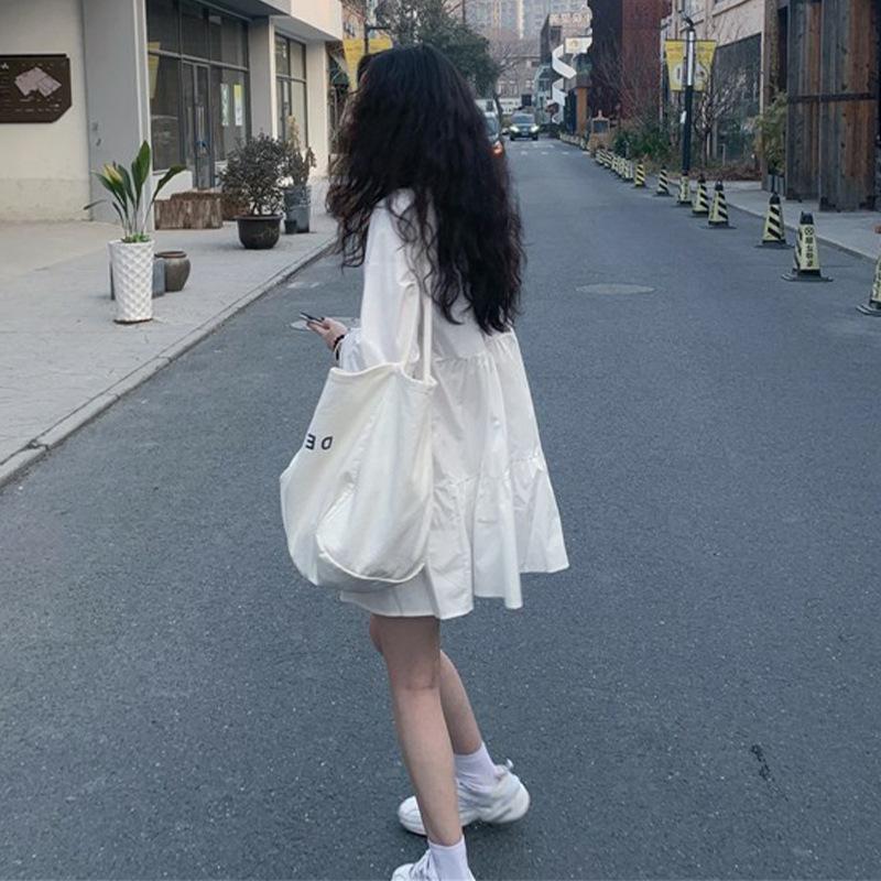 Spring Autumn Women's Sweet Japanese Style Long Sleeve Dress Summer Korean White Shirt Dresses
