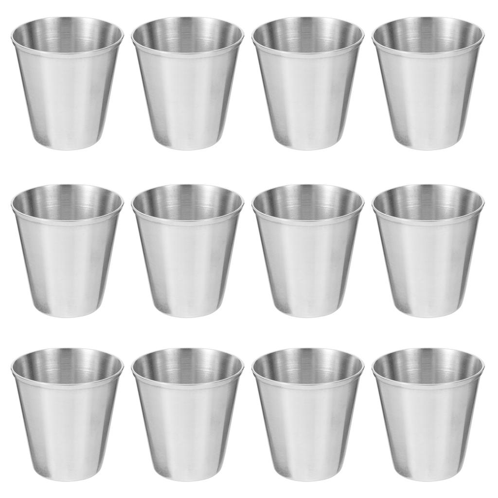 12 Pcs Wasser Tasse Becher Edelstahl Schuss Glas Suite Tragbare Geister Silber Kaffee Becher Kind