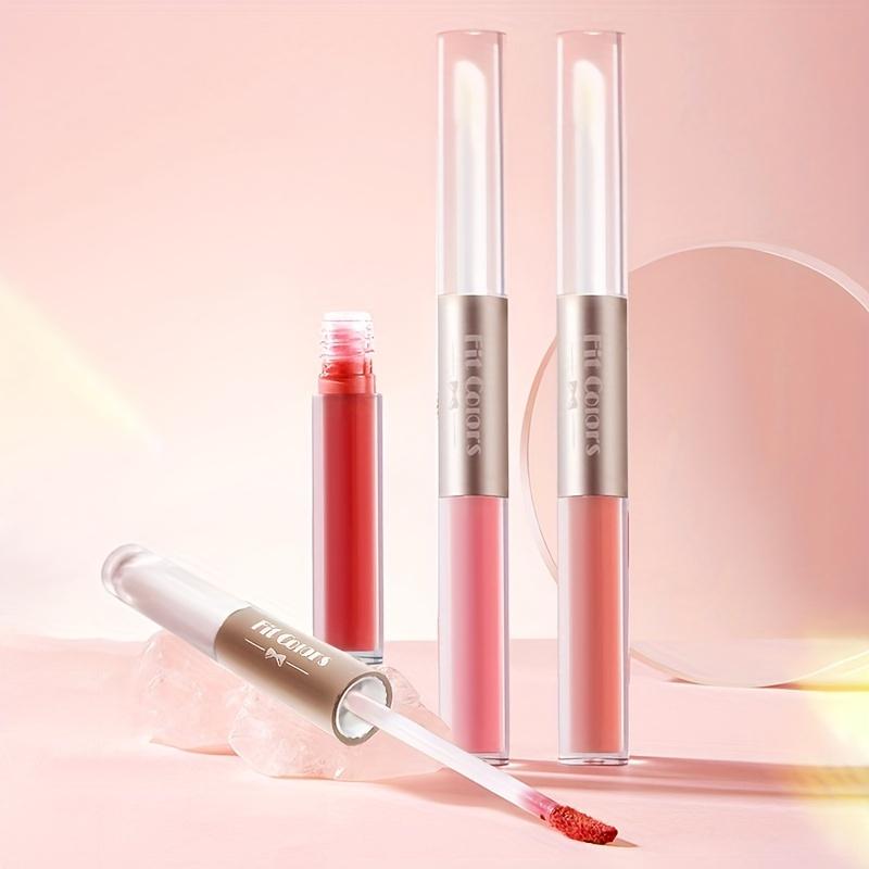 Doppelendige Samt-Lippenglasur ist bequem zu tragen. Feuchtigkeitsspendende, matte, matte, antihaftbeschichtete Tasse. Dreizweck-Lippenfärbe-Lipgloss-Lipgloss-Set