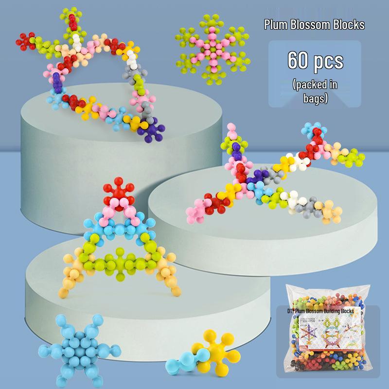 Plum Blossom 3D Snowflake Interlocking Blocks - Large Size Educational Toy for Children 3.7cm