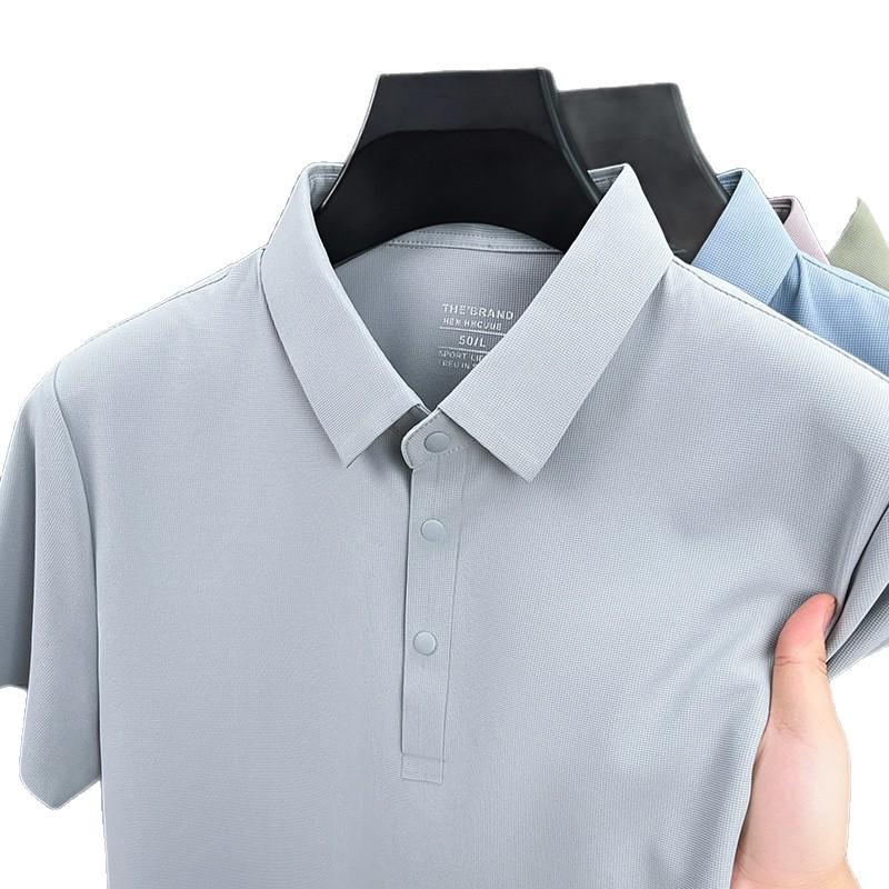 2026 Men's Ice Silk Breathable Short Sleeve Polo - Solid Color, Cool & Versatile for Summer