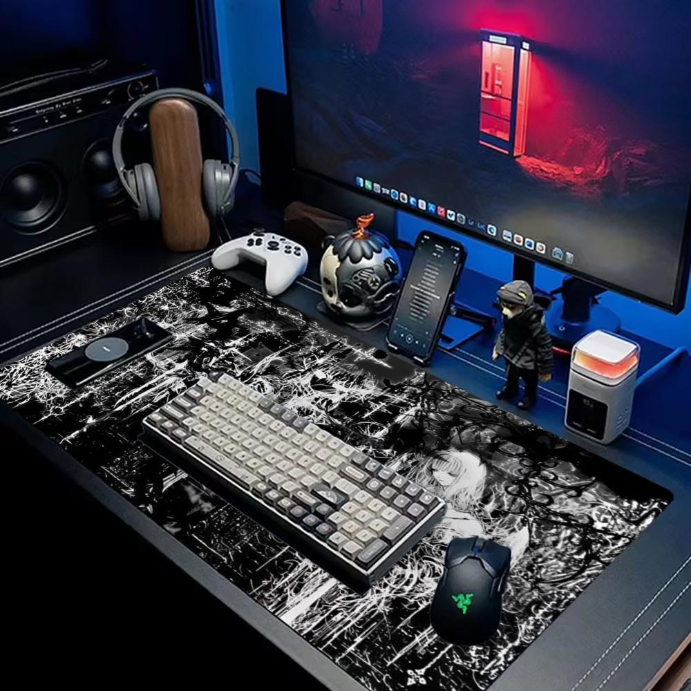 Gothic Dark Angel XXL Gaming Mouse Pad Black White Cross Sketch Deskmat Non-Slip Rubber Keyboard Mat Computer Gamer Mousepad