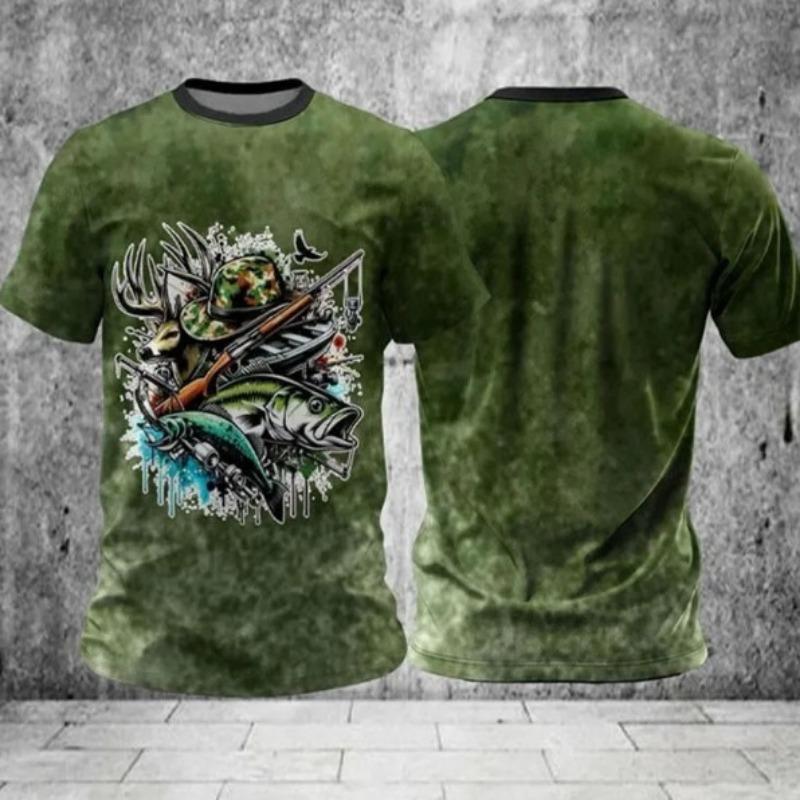 Summer Men's Fishing T-Shirts Short Sleeve 3d Fish Print Street T-Shirts Hip Hop Man Tees Loose Casual O-Neck Shirt