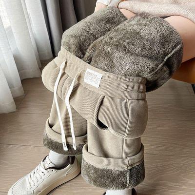 Pantaloni Larghi in Velluto a Coste Foderati in Pile da Donna Autunno/Inverno 2025 - Casual, Larghi, Caldi, Modello Dritto