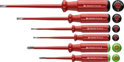 PB SWISS TOOLS SwissGrip Classic Handle Type Insulated Screwdriver Set and Slim Tip 6-piece (Slotted Posiplus) 5543.SL