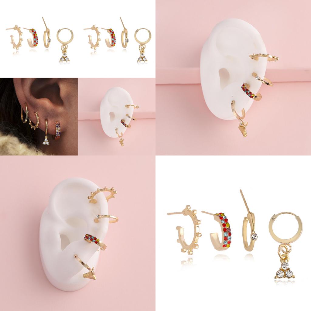 Schickes goldenes vierteiliges geometrisches Legierungs-Ohrring-Set mit Strasssteinen für Damen