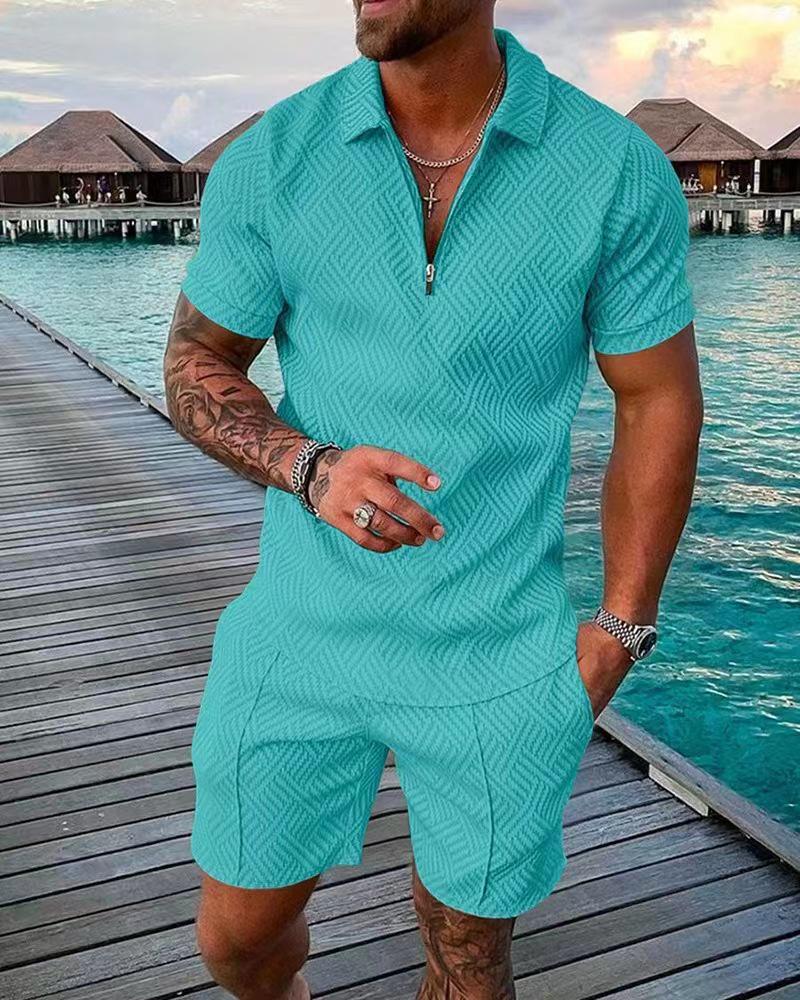 Herren Print Polohemd Set – Kragen Kurzarm Lässiger Pullover T-Shirt