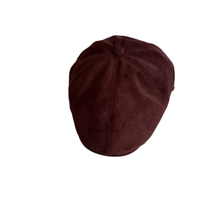 Angola Red Retro Leather Cap Women's Autumn and Winter Literary and Casual Fashion Celebrity Style Warm Forward Hat