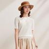 Zhaojun Damen-Jacquard-Strick-T-Shirt aus Seidenmischung mit Hahnentrittmuster