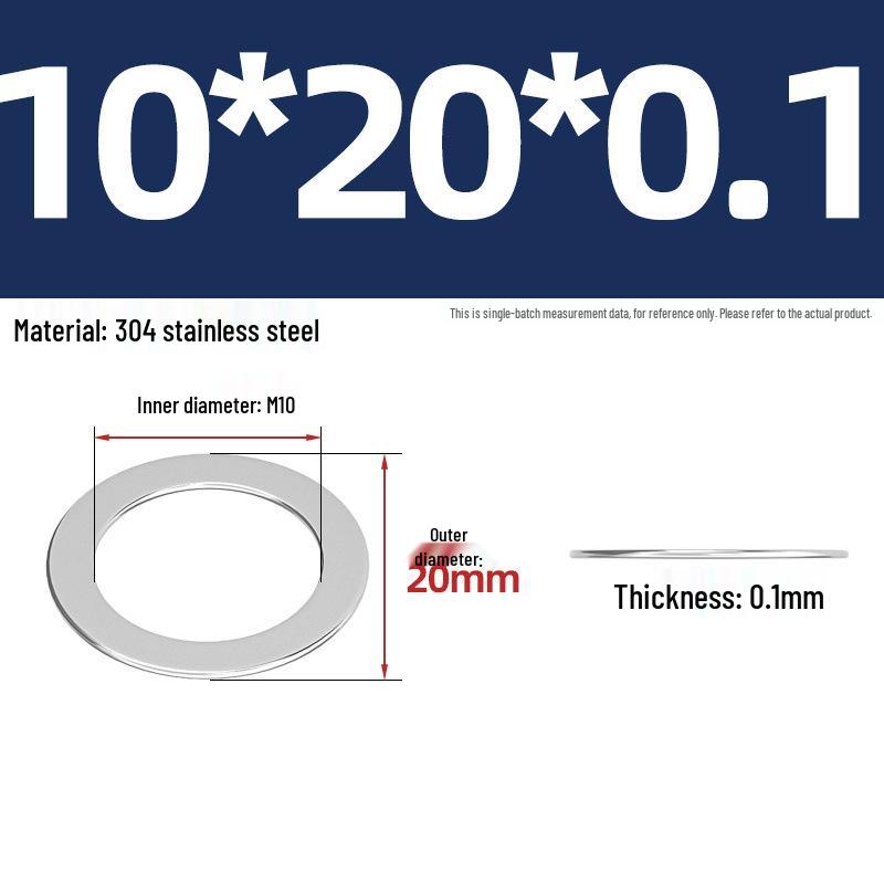 304 Stainless Steel Ultra-Thin Flat Washers - Available in Thickness: 0.1mm, 0.2mm, 0.3mm, 0.5mm
