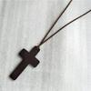 Vintage Wooden for Cross Pendant Brown/Black Rope Necklace Adjustable for Men Wo