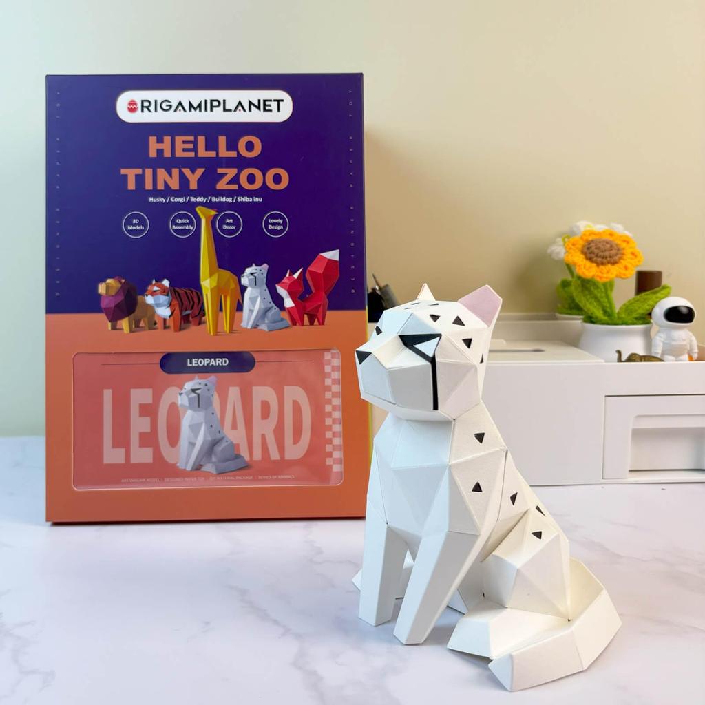 ORIGAMIPLANET Leopard 3D Origami Papercraft Creative Handmade Paper Art for 3D Paper Sculptor Unique DIY Animal Model Papercraft Set Gift for Girls