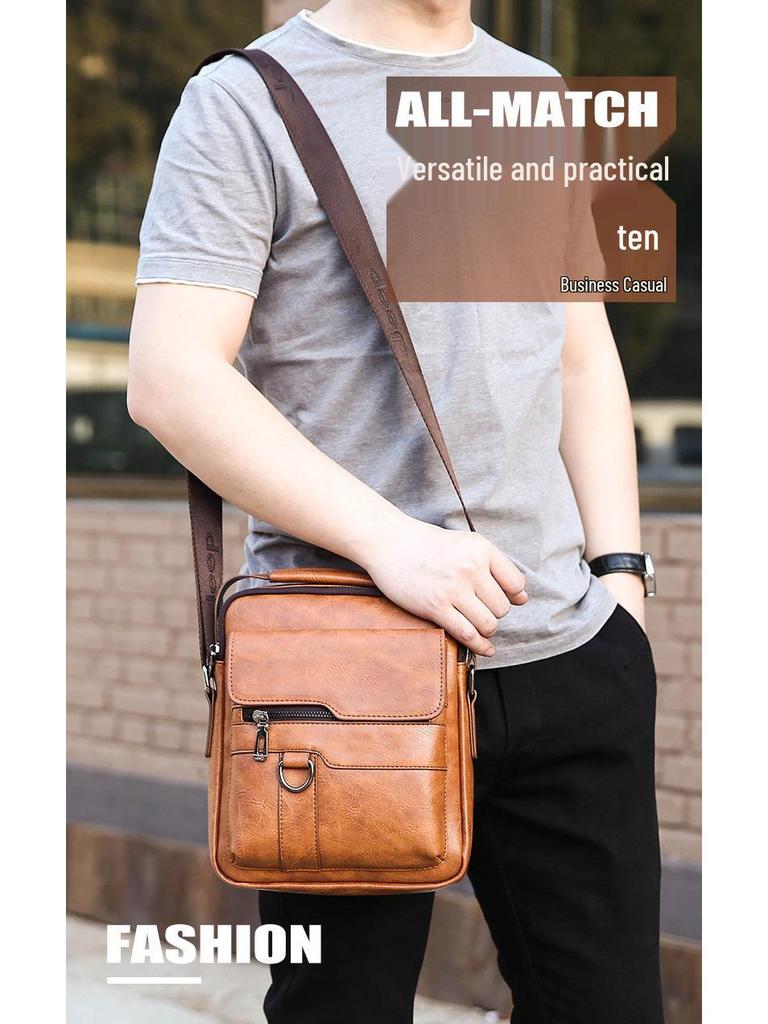 Men's PU Leather Vertical Crossbody Shoulder Bag - Business Casual Handbag and Travel Backpack