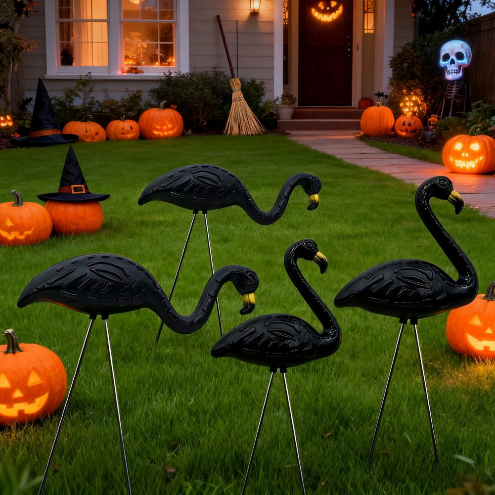 Halloween Flamingo Decor Halloween Flamingo Skeleton Decor Glow-in-the-dark Flamingo Garden Stake Set for Indoor for Lawn