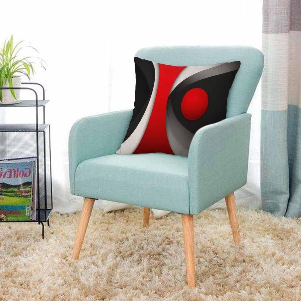 Modern Abstract Geometric Pillowcase, Red Black Circle Art Cushion Cover, Minimalist Home Decor, Living Room Sofa Throw Pillow