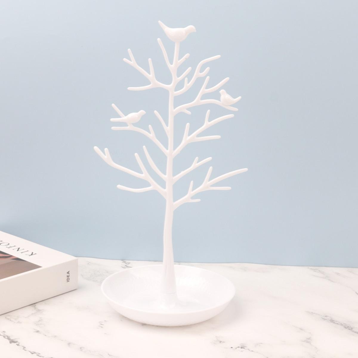 

Подставка для ювелирных изделий, ожерелье, дерево, серьги, органайзер, держатель, пластиковый дисплей с птицами и подносом, антикварный браслет, кольца, стойка, башня, украшение для женщин и девочек белый