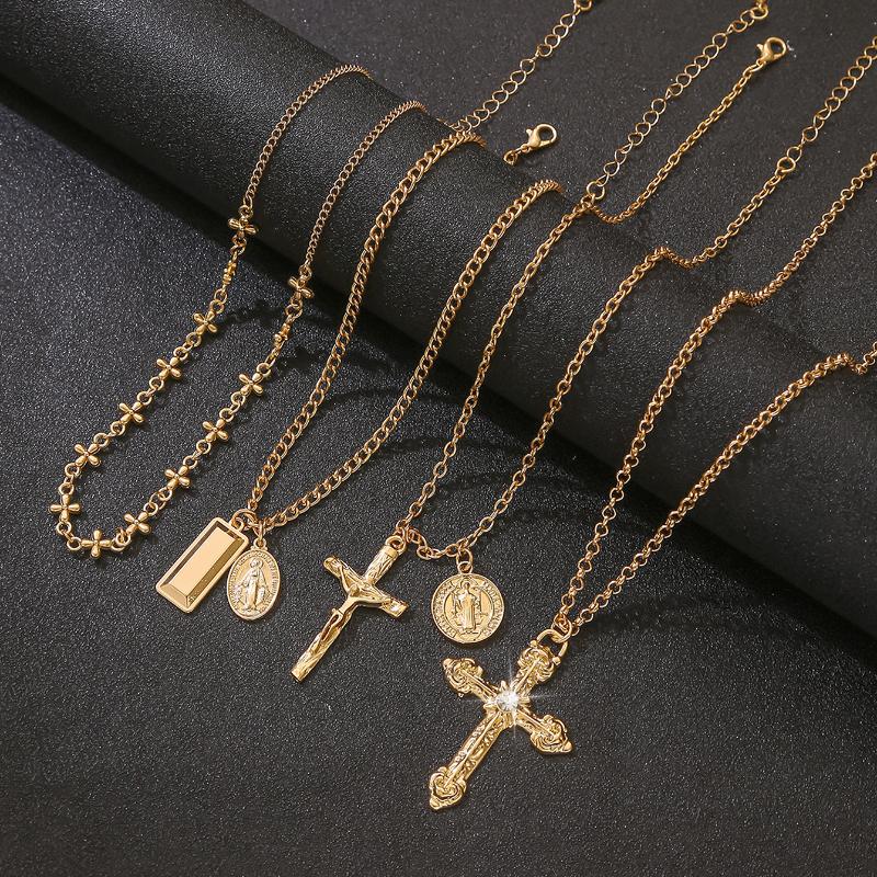Vintage Złoty Warstwowy Krzyż Wisiorek Naszyjnik Religijny Moneta Medalion Choker Dla Kobiet Boho Letnia Biżuteria Plażowa