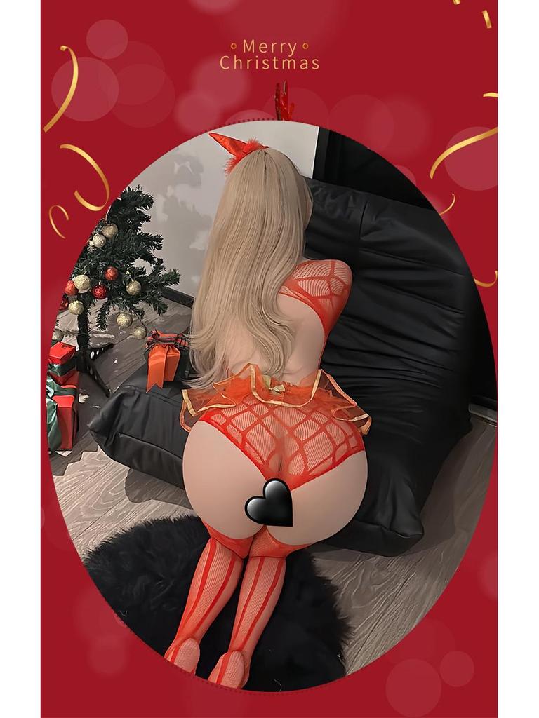 Sexy Christmas Princess Lingerie: Tempting Bodysuit with Fishnet Stockings